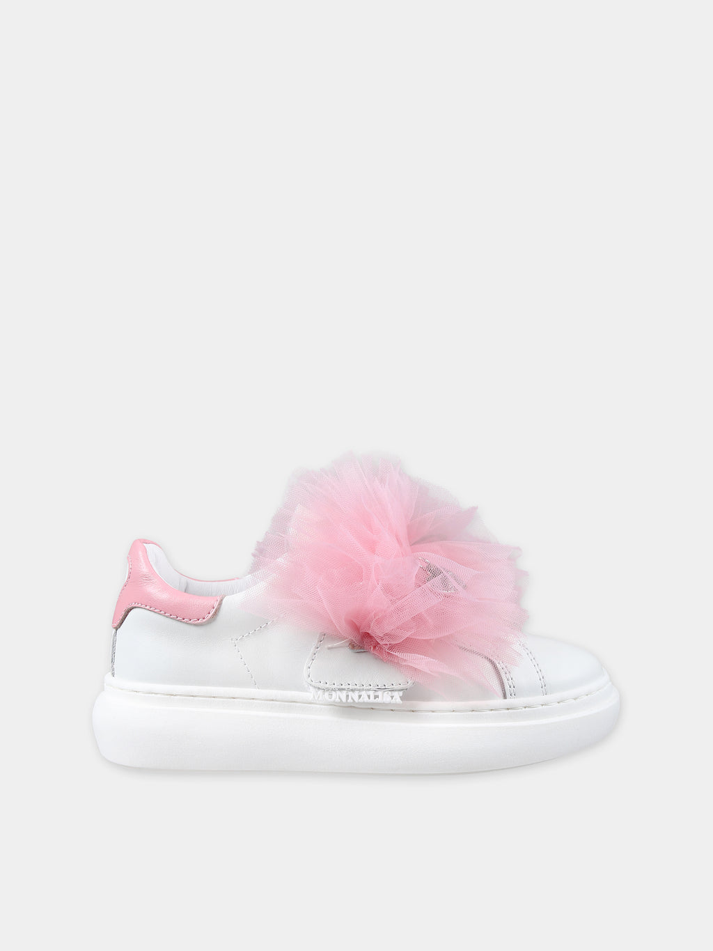 Pink low sneakers for girl with tulle